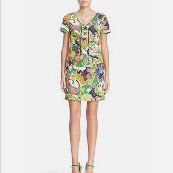 TRINA TURK Multicolor Paisley Yuna Shift Short Sleeve Sheath Dress Size 8 - Picture 1 of 13